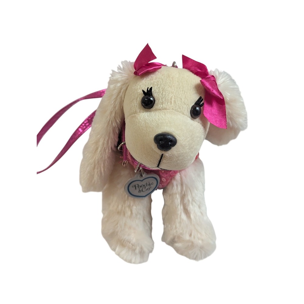 Poochie & Co Rainbow Sequin Dog Purse Plush Cream‎ Spaniel Handbag Pink Bows